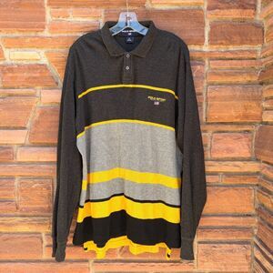 Vintage Polo Sport Ralph Lauren Shirt Mens Large Gray Yellow Long Sleeve Stripe